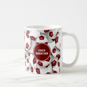 Maroon white soccer sports team colours coach name coffee mug