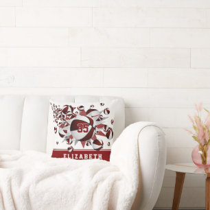 maroon white sports room girls basketballs stars cushion