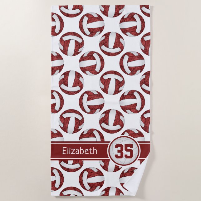 maroon white sporty volleyball team girls beach towel (Front)