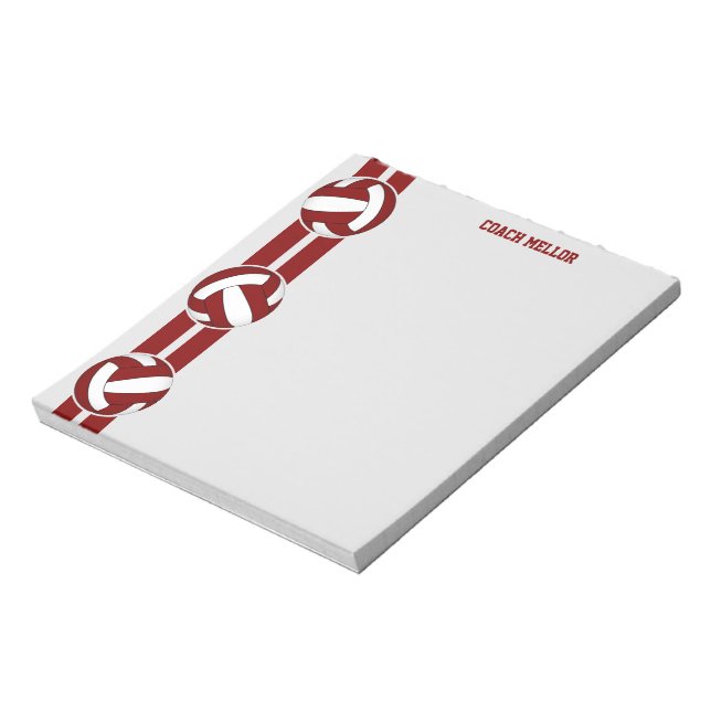 maroon white team colors volleyball coach custom notepad (Rotated)