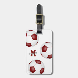 maroon white team colours girls boys soccer bag luggage tag