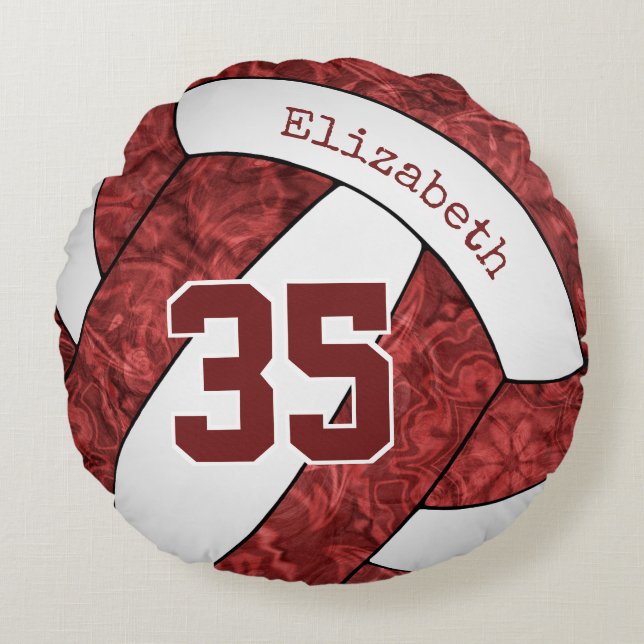 maroon white team colours girls volleyball room round cushion (Front)