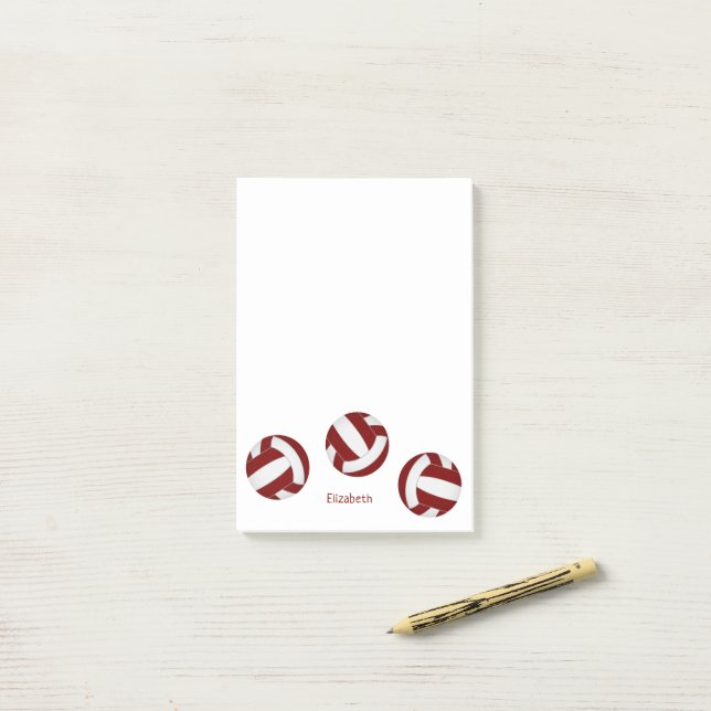 maroon white team colours volleyballs w player nam post-it notes (On Desk)