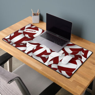 Maroon white volleyballs pattern personalised  desk mat