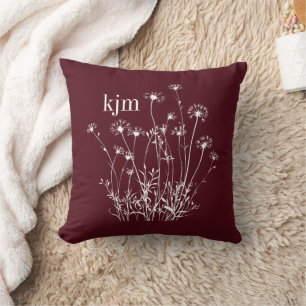 Maroon & White Wildflowers Monogram Cushion