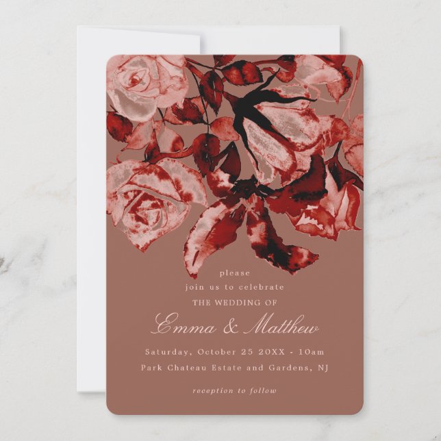 Maroon Wild Botanical Maximalism Wedding Invitation (Front)
