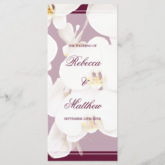 Maroon Wine and White Orchid Wedding Program Programme (Front)
