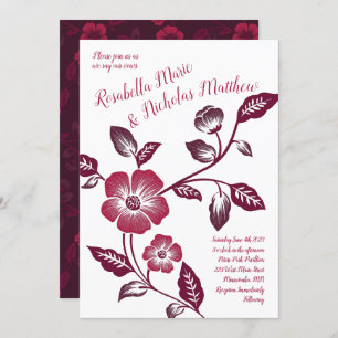 Maroon Wine Dark Red Floral Dogwood Flower Wedding Invitation