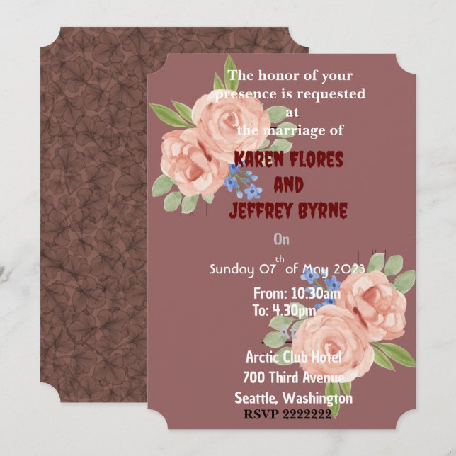 Maroon with Rose Invitation (Front/Back)