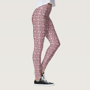 Maroon With White Crochet Lace Pattern Leggings