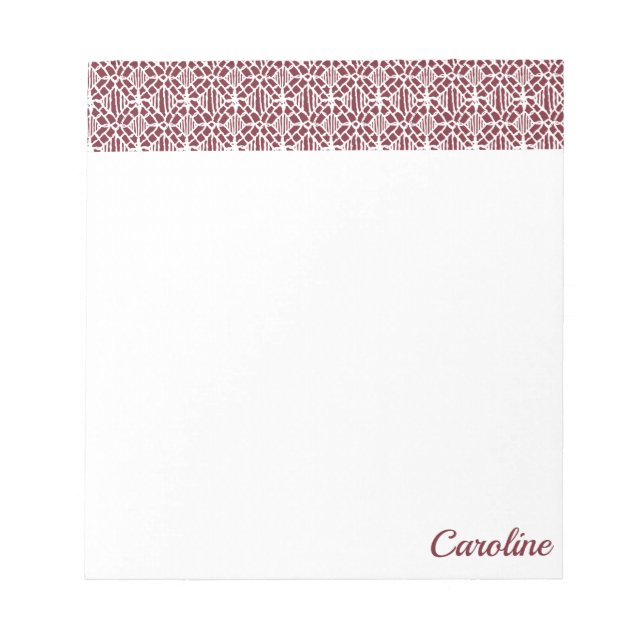 Maroon With White Crochet Lace Pattern Notepad (Front)