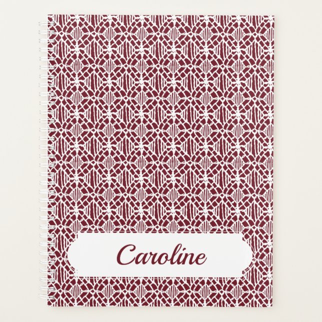 Maroon With White Crochet Lace Pattern Planner (Front)