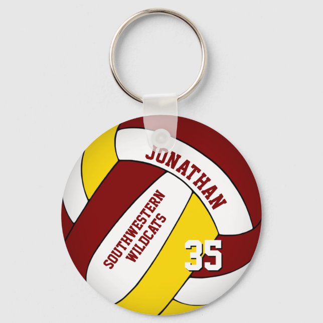 maroon yellow personalized boys' volleyball key ring (Front)