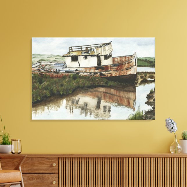 Marooned Ship Watercolor Canvas Print (Insitu(LivingRoom))