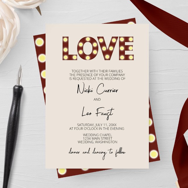 Marquee Lights 'Love' Wedding Invitation (Creator Uploaded)