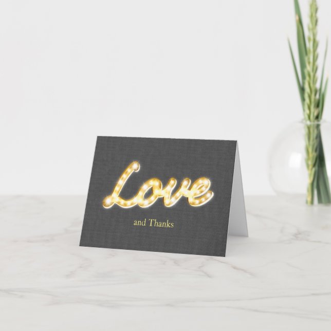 Marquee Lights Thank You Card Grey Burlap (Front)