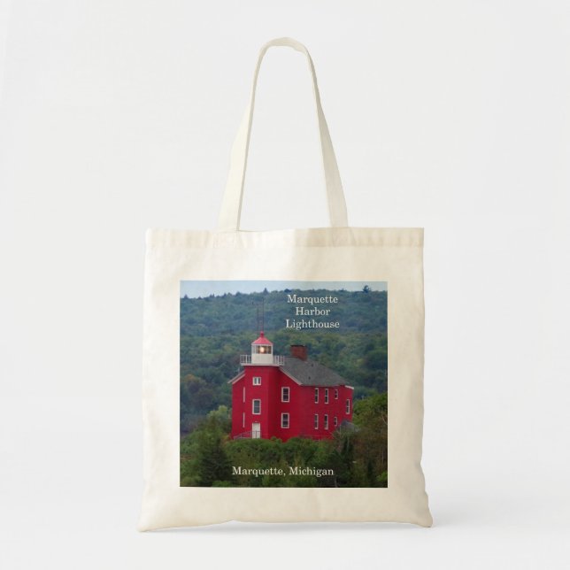 Marquette Harbour Lighthouse from water tote bag (Front)