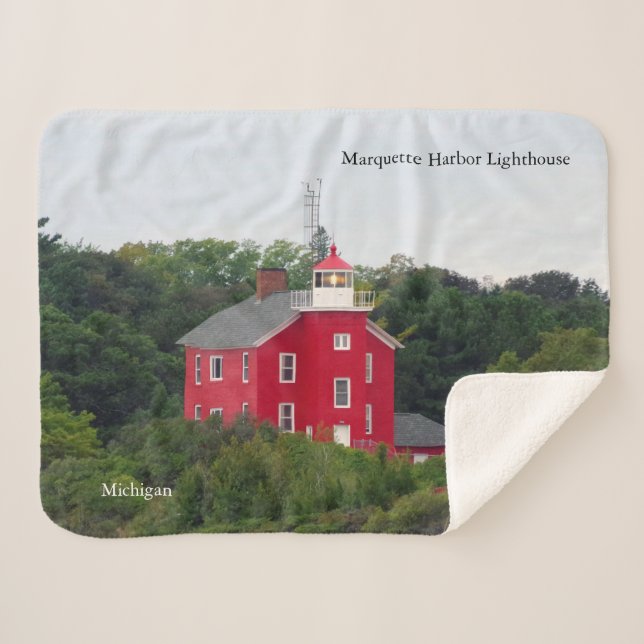 Marquette Harbour Lighthouse sherpa blanket (Front (Horizontal))