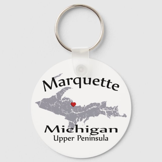 Marquette Michigan Heart Map Design Keychain (Front)