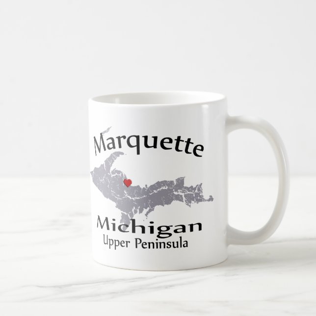 Marquette Michigan Heart Map Design Mug (Right)