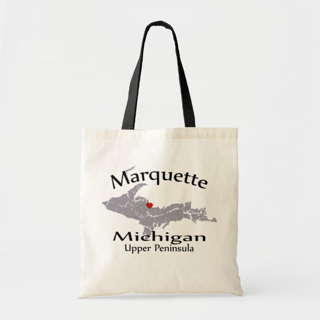 Marquette Michigan Heart Map Design Tote Bag (Front)