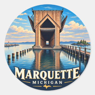 Marquette Michigan Ore Dock – Vintage Round Lake S Classic Round Sticker