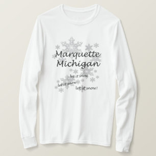 Marquette Michigan Snowflake Snow Ladies T-Shirt