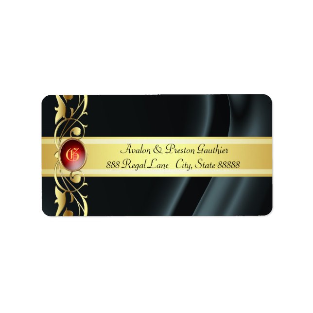 Marquis Black & Gold Silk Ruby Address Labels (Front)