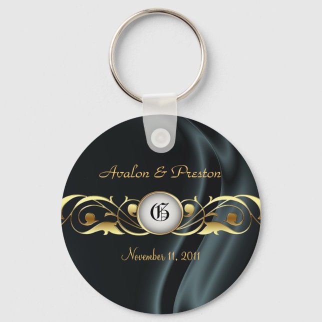 Marquis Black Silk Gold Scroll Pearl Keychain (Front)