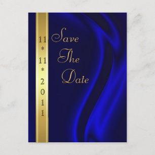 Marquis Blue Silk Gold Save The Date Postcard