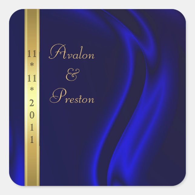 Marquis Blue Silk Gold Save The Date Sticker (Front)