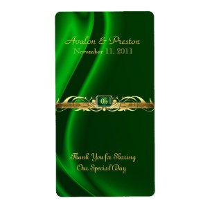 Marquis Green Silk Gold Scroll Wine Wedding Label