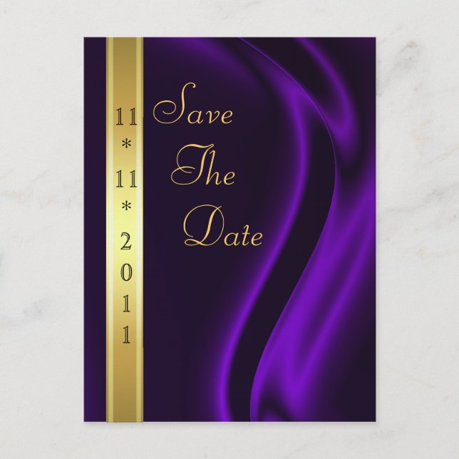 Marquis Purple Silk Gold Save The Date Postcard (Front)