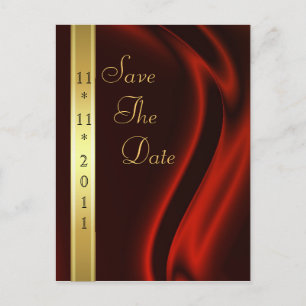 Marquis Red Silk Gold Save The Date Postcard