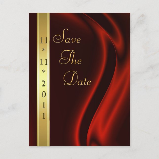 Marquis Red Silk Gold Save The Date Postcard (Front)