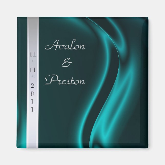 Marquis Teal Silk Silver Save The Date Magnet (Front)