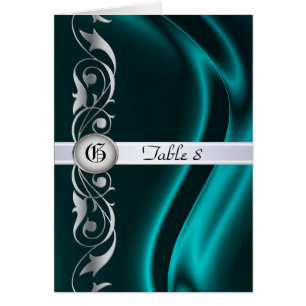 Marquis Teal Silk Silver Scroll Table Card