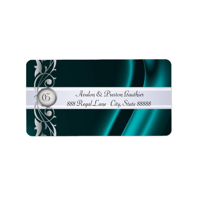 Marquis Teal & Silver Silk Address Labels (Front)