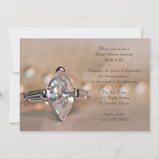 Marquise Diamond Engagement Ring Bridal Shower Invitation (Front)