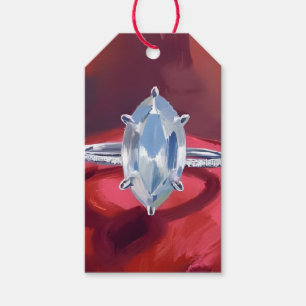 Marquise Diamond Engagement Ring Red Watercolor Gift Tags