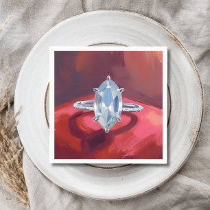 Marquise Diamond Engagement Ring Red Watercolor Napkin