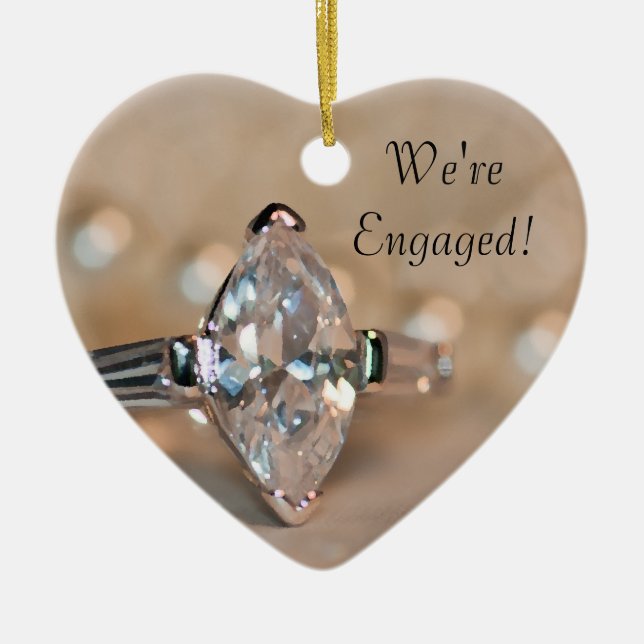Marquise Diamond Ring Engagement Ceramic Tree Decoration (Front)