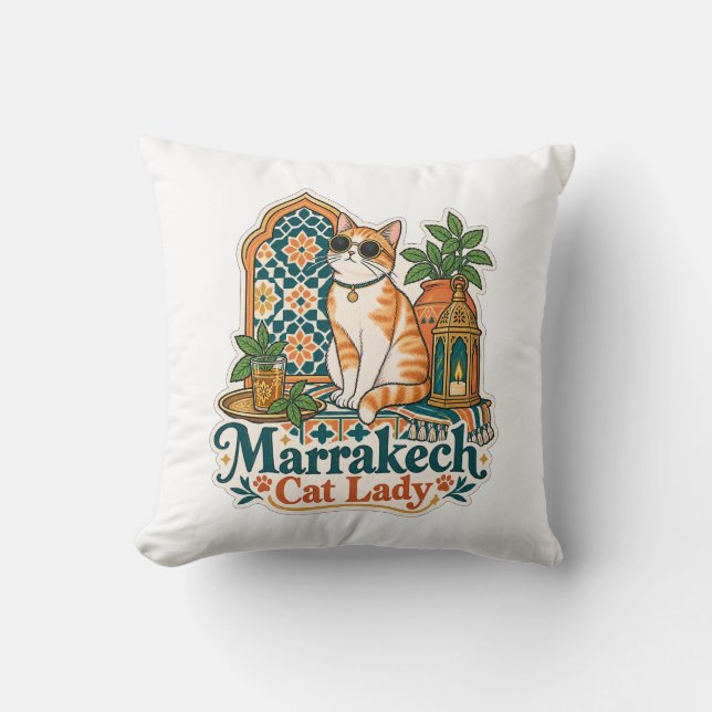 Marrakech Cat Lady Throw Pillow | Cat Decor  (Front)