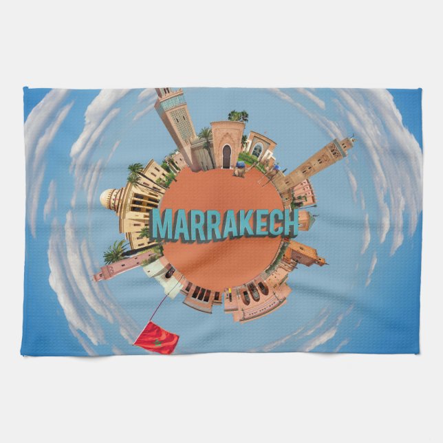 marrakech city little tiny planet morocco architec tea towel (Horizontal)