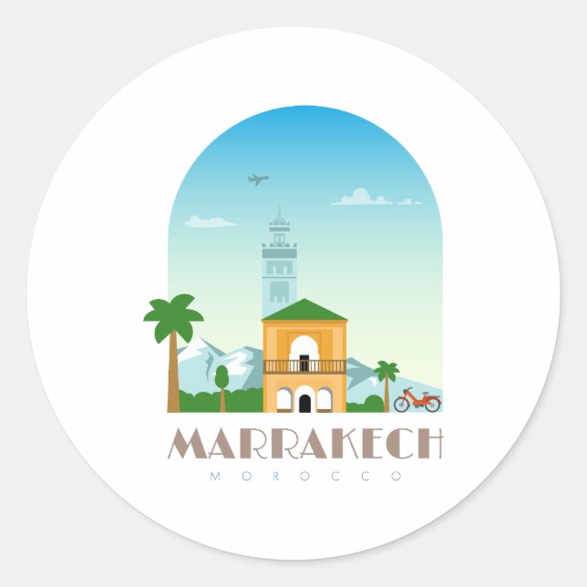 Marrakech city morocco Skyline Classic Round Sticker (Front)