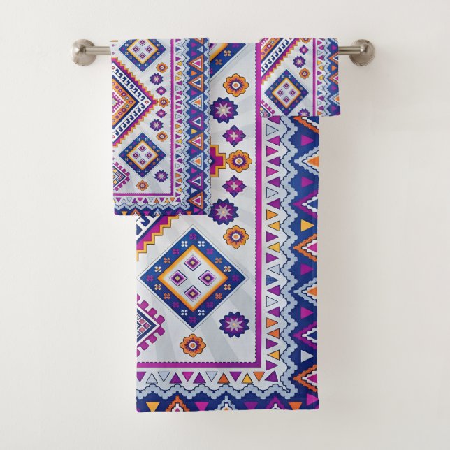 Marrakech Dream - Vibrant Moroccan Geometric Art Bath Towel Set (Insitu)