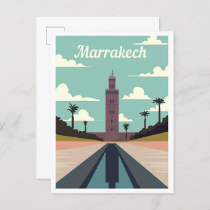 Marrakech Morocco Art Travel Illustration Postcard
