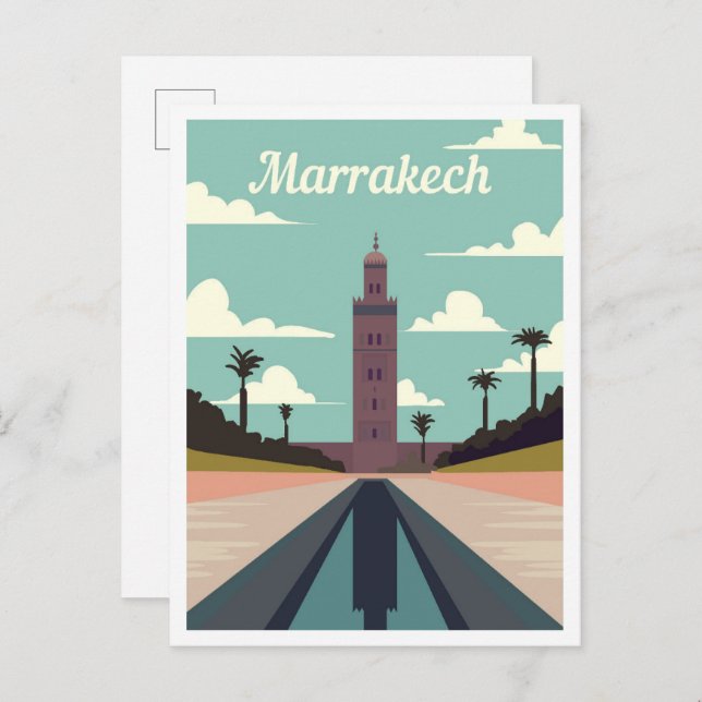 Marrakech Morocco Art Travel Illustration Postcard (Front/Back)