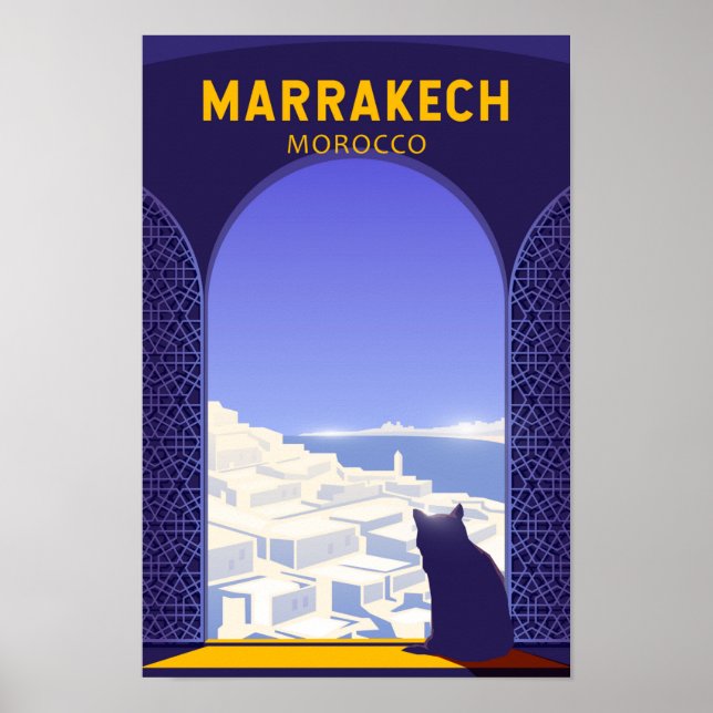Marrakech Morocco Cat Retro Poster (Front)