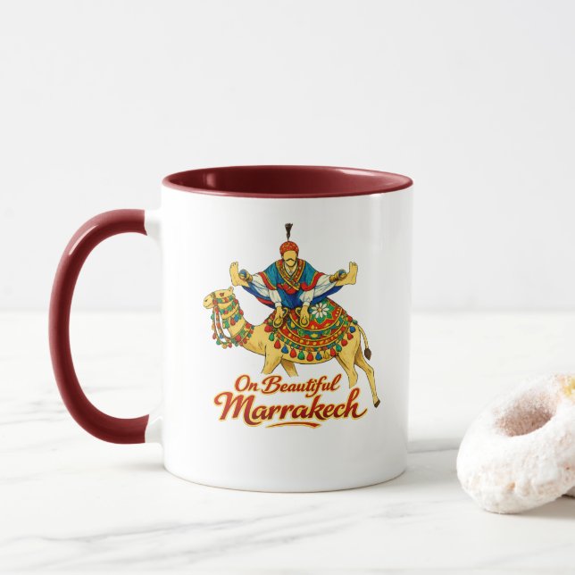 Marrakech Morocco Design Vibrant Travel Art Mug (With Donut)